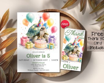 Turtle Birthday Invitation, Cute Turtle Party Invite, Ocean Animal Theme Birthday, Kids Party Invitation, Editable Printable Template