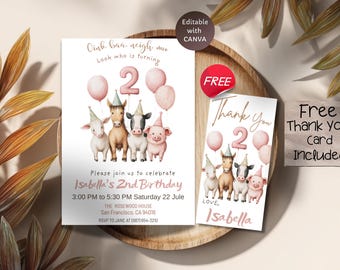 Editable Farm Animals Birthday Invitation, Barnyard Party Invite, Farm Theme Kids Birthday Template, Cute Animal Party