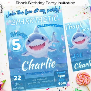 Editable Shark Invitation, Shark Birthday Invitation, Kids Birthday Party Invites, Under The Sea Birthday Invite, Shark Invite