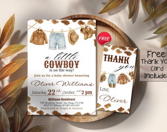 Little Cowboy Baby Shower Invitation Template, Western Rodeo Baby Shower Invite