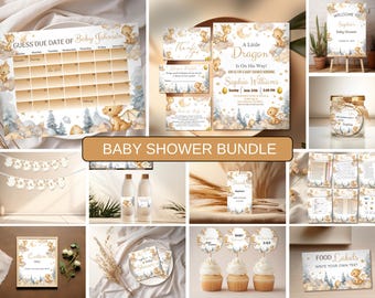Baby Dragon Baby Shower Invitation Bundle, Cute Dragon Invitation and Games Set, Fantasy Baby Shower Decor, Dragon Party Templates