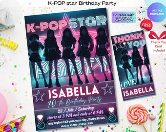Editable K-pop Birthday Invitation | Digital K-pop Star