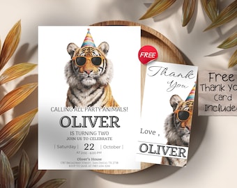 Editable Tiger Birthday Invitation, Wild Jungle Animal Party Invite, Safari Zoo Birthday Printable, Modern Tiger Kids Party