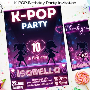 Editable K-Pop Birthday Invitation, Digital K-Pop Star Party Invite for Girls, Korean Pop Theme Party Card, Girl Party Invitation Template