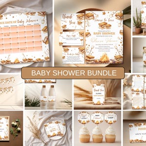 Bearbeitbares S'mores Babyparty Paket, rustikales Herbst Babyparty Einladungs Set, S'more Fun Babyparty Spiel Paket, Camping Thema Party Paket