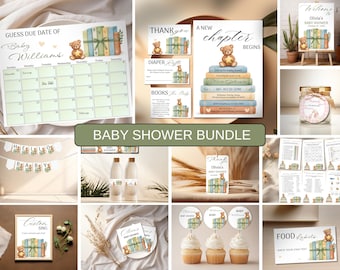 A New Chapter Begins Baby Shower Invitation Bundle, Storybook Book Theme Printable Decor