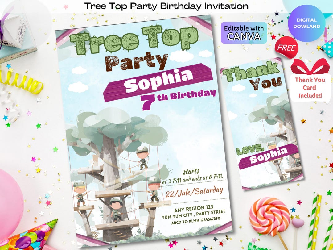 Tree Top Invitations Tree Top Birthday Invitation, Climbing Adventure Party Invite, Outdoor ...