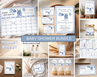Paquete de invitaciones para baby shower con temática vaquera azul, decoración imprimible para baby shower vaquera estilo western