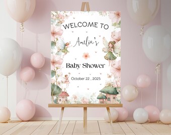 Editable Fairy Baby Shower Welcome Sign, Wildflower Fairy Baby Poster, Floral Garden Baby Shower Decor