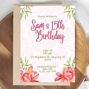Kid&#39;s Summer Party Invitation, Hawaiian Themed, Customizable Digital Download, Invitation Printable