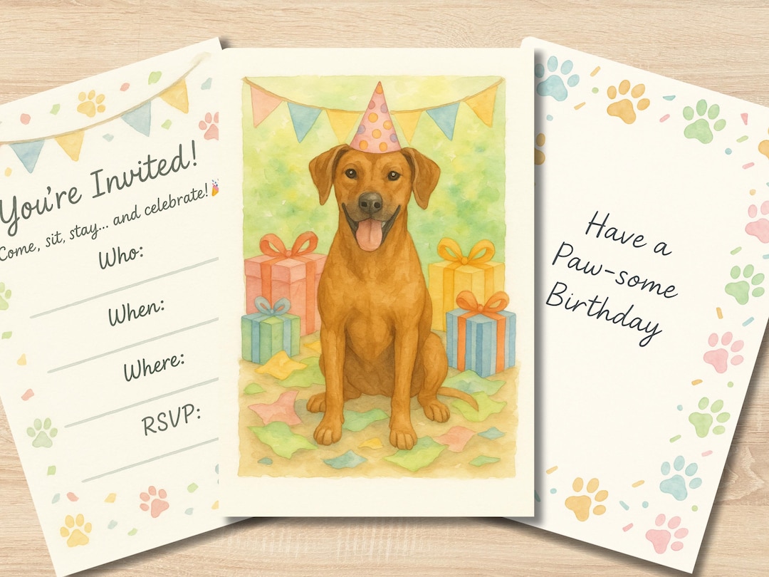Rhodesian Ridgeback Birthday Card or Party Invitation (digital Download ...