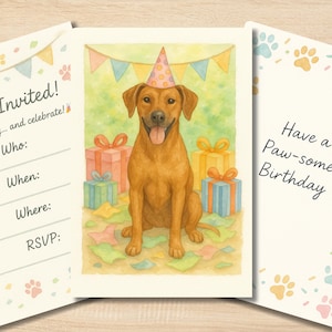 Rhodesian Ridgeback Printable Birthday Card or Invitation – Instant Download | “Have a Paw-some Birthday” Dog Card | Ridgeback Party Invite