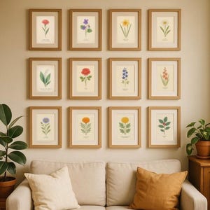 Set di 12 stampe artistiche con fiori per il mese di nascita - Stampe botaniche vintage ad acquerello - Decorazione da parete con download digitale istantaneo - Dimensioni A5, A4, A3, 4x6