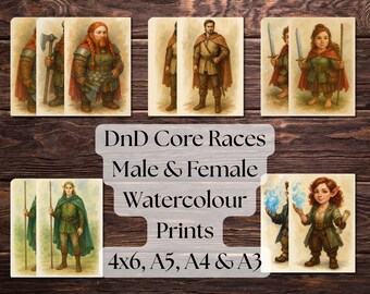 Watercolor Dnd Core Races Art Print Set: Fantasy RPG Decor (digital ...