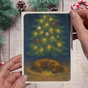 Watercolor Dachshund Christmas Card: Sleeping Dog Holiday Greeting (PDF)