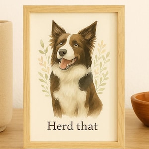 Border Collie Watercolor Print: Funny Dog Farmhouse Decor (Digital Download)