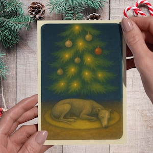 Greyhound Christmas Card: Watercolor Dog Holiday Greeting (Digital A5 Download)