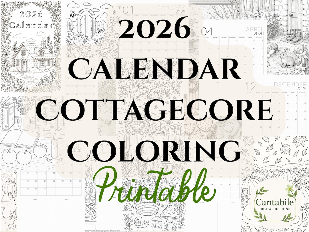 Cottagecore Coloring Calendar 2025: Whimsical Nature Scenes (printable ...