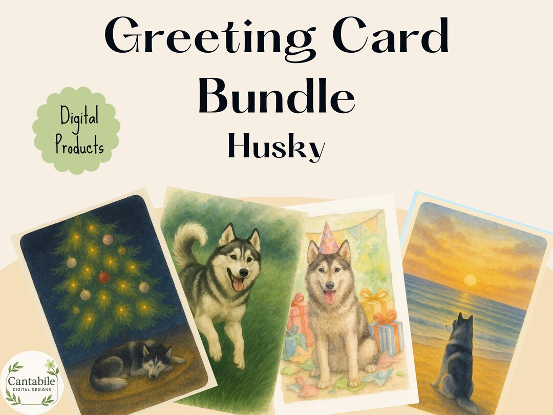 Husky Card Bundle: Watercolor Dog Greeting Cards (digital Download) - Etsy