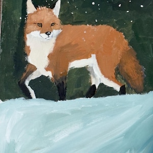 acrylic painting of fox in snow