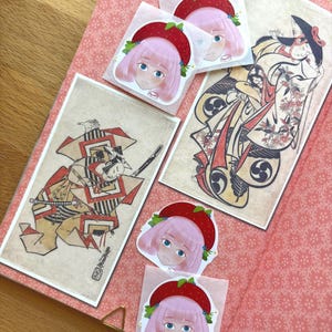 5er Set Kawaii Sticker – Mädchen mit rosa Haaren & Erdbeerhut – Süße dekorative Bullet Journal Sticker