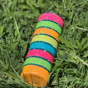 Neon Rainbow Glitter Tumbler: 20 oz Striped Epoxy Cup