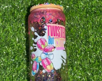 Vaso con forma de dona, globo y purpurina para perro: frasco con tapa de chispas