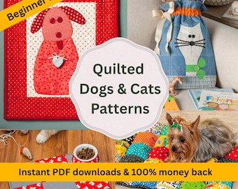 Chats et chiens matelassés : 12 projets de patchwork sur le thème des animaux de compagnie (téléchargement numérique)