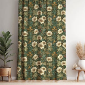 William Morris Style Floral Curtain Panel: Vintage Botanical Drapery