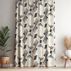 Geometric Black and White Curtain Panel: Modern Minimalist Urban Decor