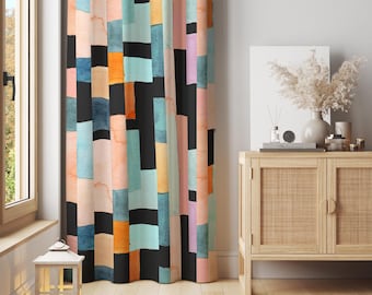 Color Block Curtain: Modern Pastel Geometric Window Panel