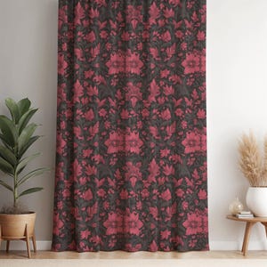 Dark Floral Curtain Panel: Red Flowers, Baroque Gothic Decor