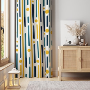 Geometric Curtain Panel: Modern Yellow & Blue Abstract Drapes