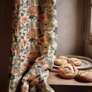 Florale Leinen Vorhang Panel: Orange & Blau Vintage Style Drapes