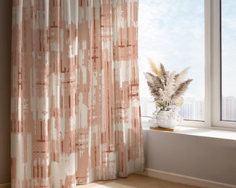 Abstract Terracotta Curtain Panel: Warm Clay Brush Texture, Cotton Blend