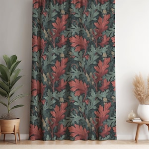 Botanical Curtain Dark Floral Panel Vintage Drapes Oak Leaf Nature Print Moody Floral Cottagecore Decor Living Room Curtain