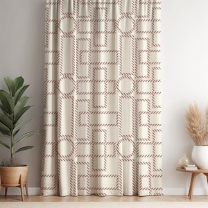 Geometric Boho Curtain - Modern Rust & Neutral Abstract Drapery, Patterned Window Panel for Living Room, Minimalist Contemporary Decor