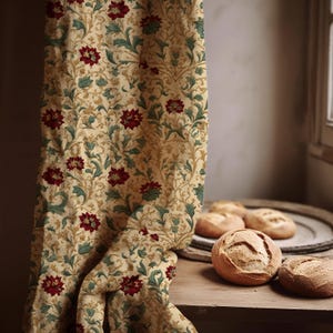 Floral Linen Curtain: William Morris Style Botanical Drapery