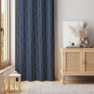 Navy Geometric Curtain: Modern Blue White Patterned Drape - 30x70 Cotton Blend