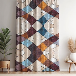 Stained Glass Curtain Panel: Colorful Mosaic Boho Window Art
