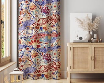 Bold Patchwork Floral Curtain – Artistic Boho Panel with Mixed Motifs in Bright Colors