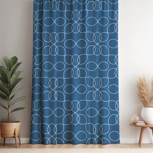 Geometric Curtain Panel: Blue and White Minimalist Window Treatment