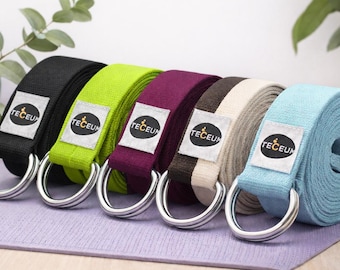 Correa de yoga de algodón con anilla en D: ajustable, duradera y antideslizante para pilates y estiramientos.