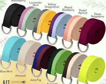 Correa de yoga de algodón: colores brillantes, cinturón elástico con anillas en D