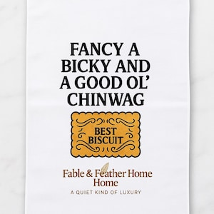Funny British Tea Towel – Custard Cream Biscuit ‘Fancy a Bicky’ | Novelty Kitchen Towel Gift