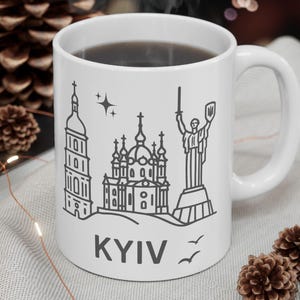Kyiv Skyline Ceramic Mug, Ukrainian Landmarks Coffee Cup, Support Ukraine Gift, Historical Vintage European Architecture Cup