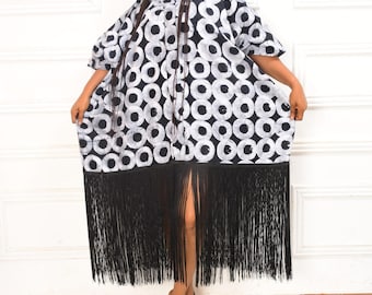 Ms Vero Adire Bubu/Maxi/Kaftan/Easy Wear-klänning med långa fransar
