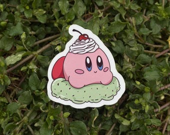Kawaii Kirby-Inspired Ice Cream Sticker 1.7” x 1.9”