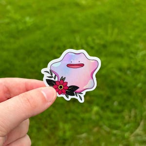 Ditto Floral Holographic Sticker, 1.9” x 1.7”