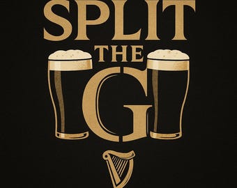 Split the G afdrukbare kunst | Guinness Stout bier muurdecoratie | Digitale download Ierse pub | Keltische gouden typografie